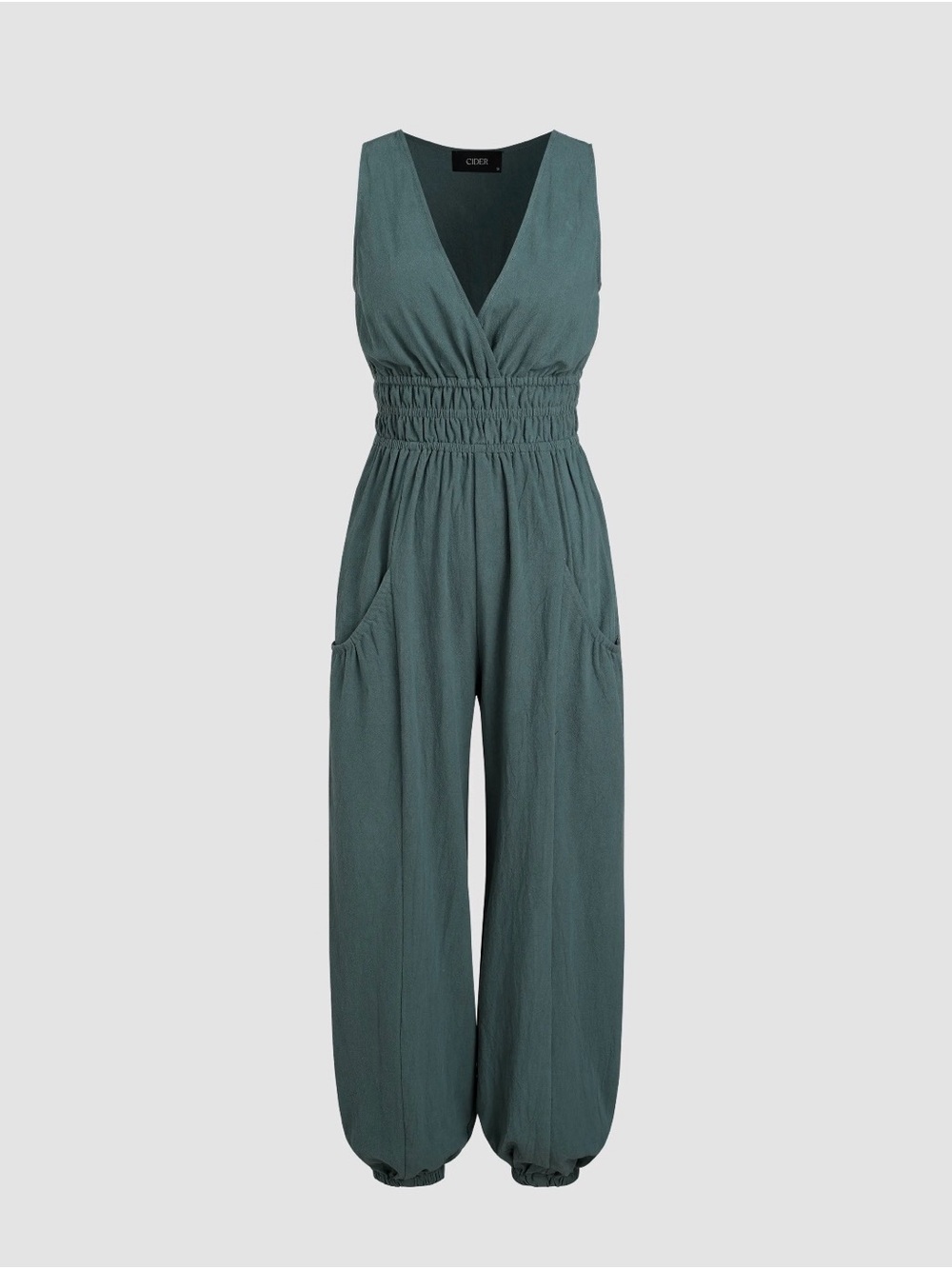 CIDER V-NECK SHIRRED POCKET JOGGER JUMPSUIT